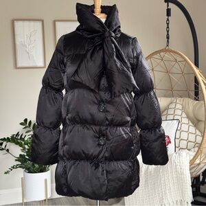 Kate Spade Black Down Puffer Coat ❄️ Funnel Neck Polka Dot Lined | Size Small